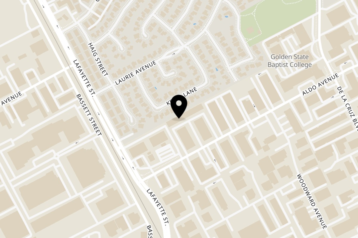 Map showing the location of Smoked Out BBQ on 807 Aldo Ave #106 in Santa Clara